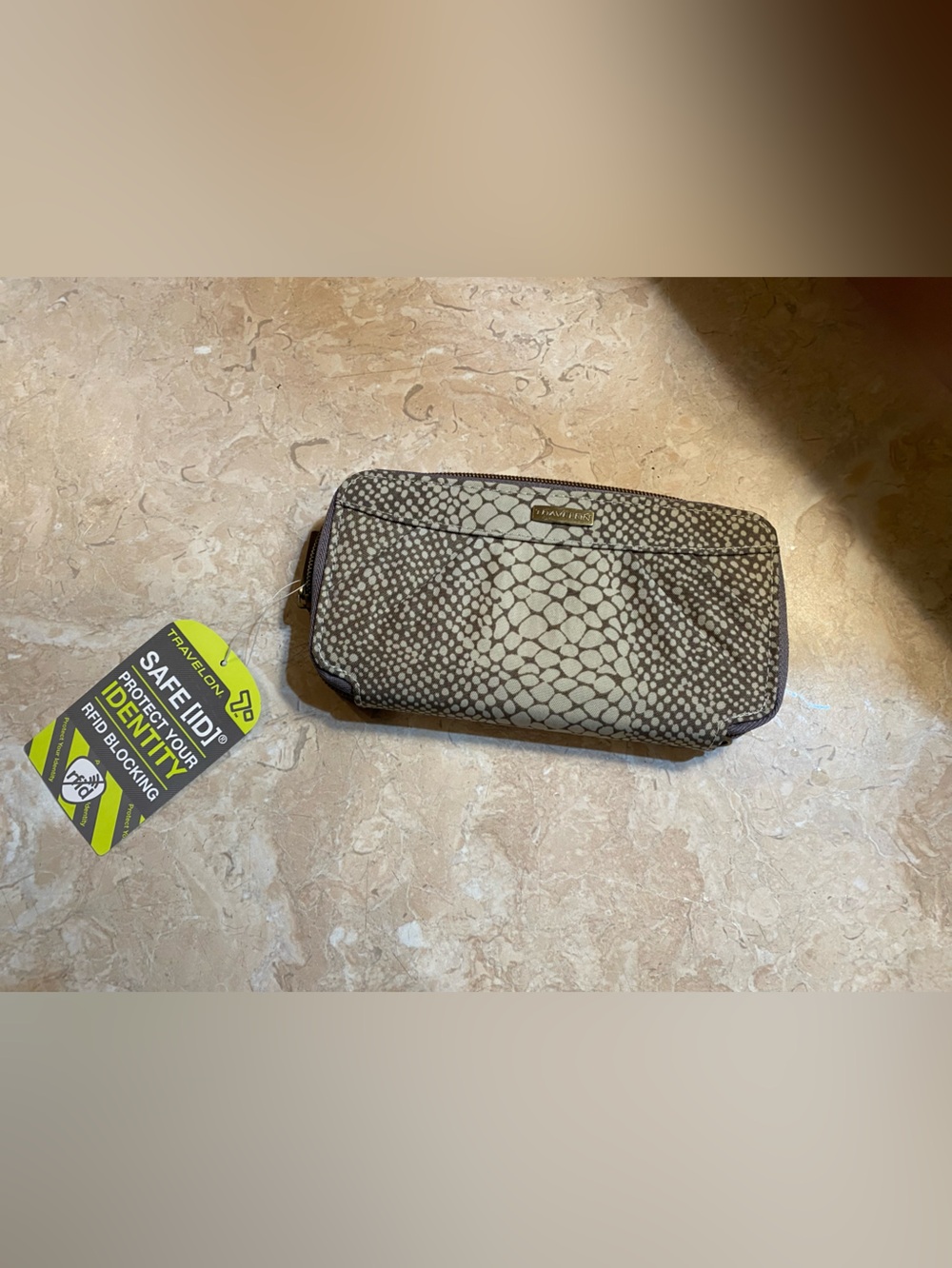 Travelon Snake-Print Wallet in Beige and Brown
